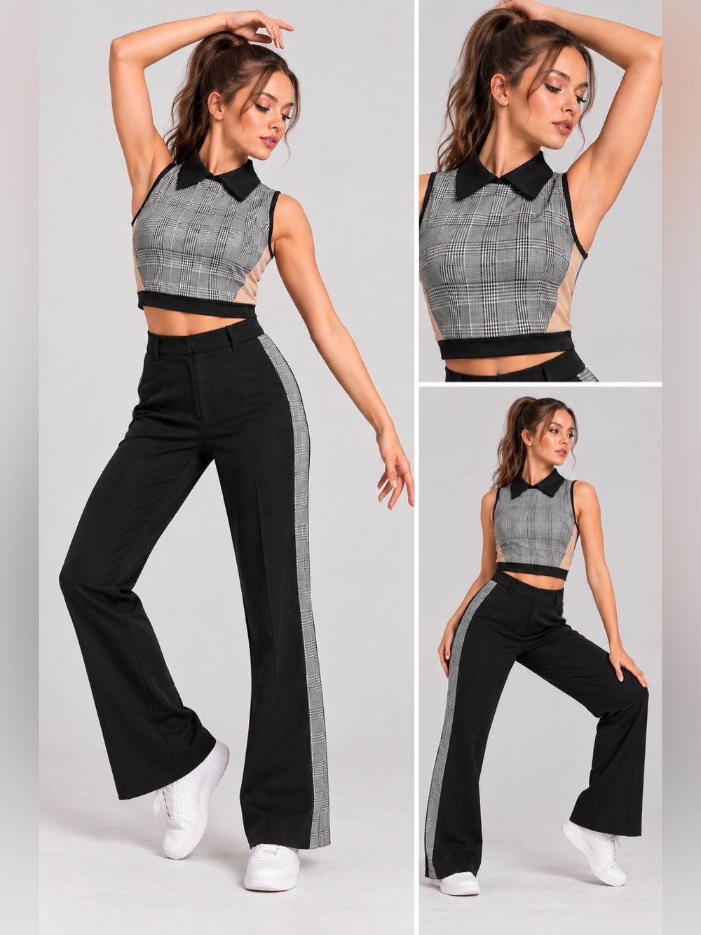 Kelle 2 piece plaid Dance Costume crop pants suit menswear tux MA-Medium adult